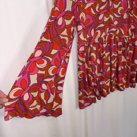 Lascana Venus Babydoll Pink Red long sleeve Top Retro 70s Womens Size Large EUC - Picture 5 of 11